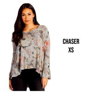 Chaser - Floral - Flowy - Long Sleeve - Bell Wrist - Blouse - XS - Gray